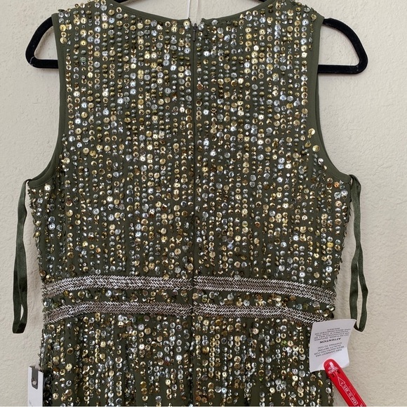 MAC DUGGAL 93603 SEQUINED‎ HIGH NECK SLEEVELESS COLUMN GOWN olive green sz 8 - Picture 8 of 14